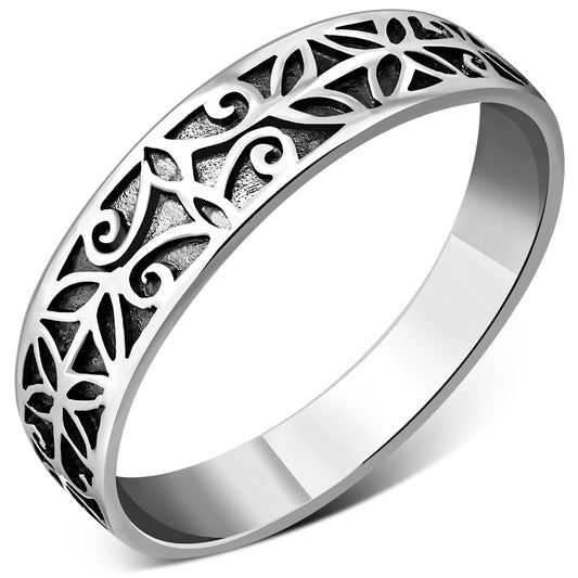 Flowers Sterling Silver Band Ring