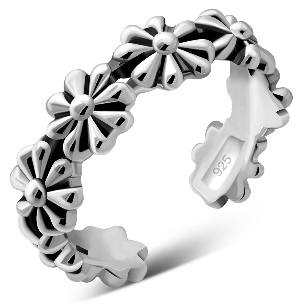 Flowers Toe Ring Plain Sterling Silver