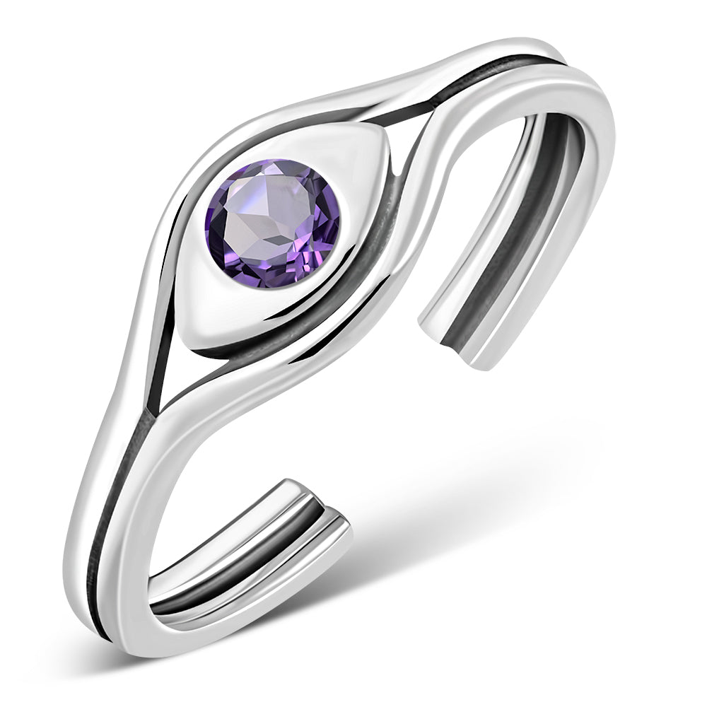 Amethyst CZ Evil Eye Sterling Silver Toe Ring