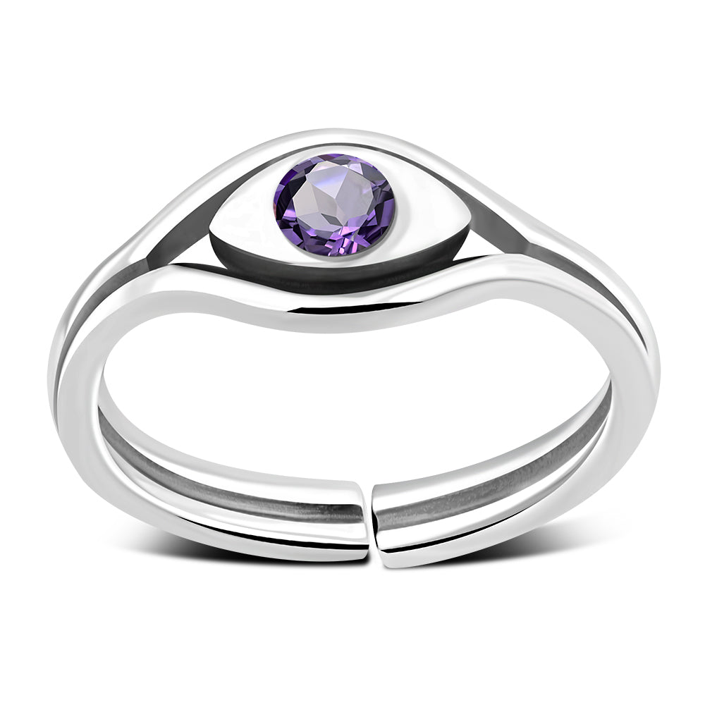 Amethyst CZ Evil Eye Sterling Silver Toe Ring
