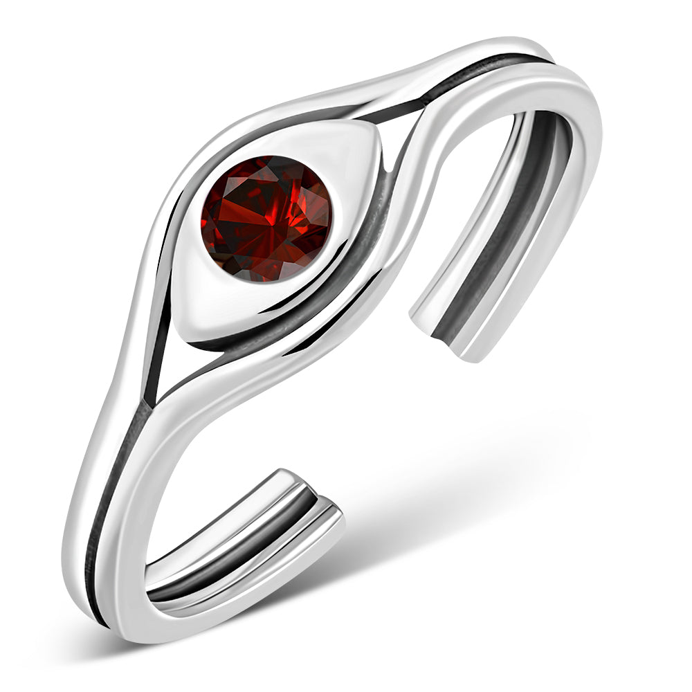 Garnet CZ Evil Eye Sterling Silver Toe Ring
