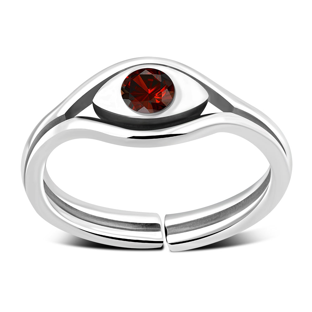 Garnet CZ Evil Eye Sterling Silver Toe Ring