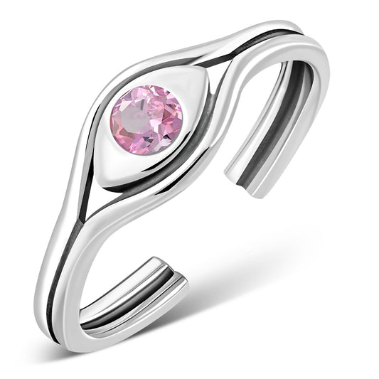 Pink CZ Evil Eye Sterling Silver Toe Ring