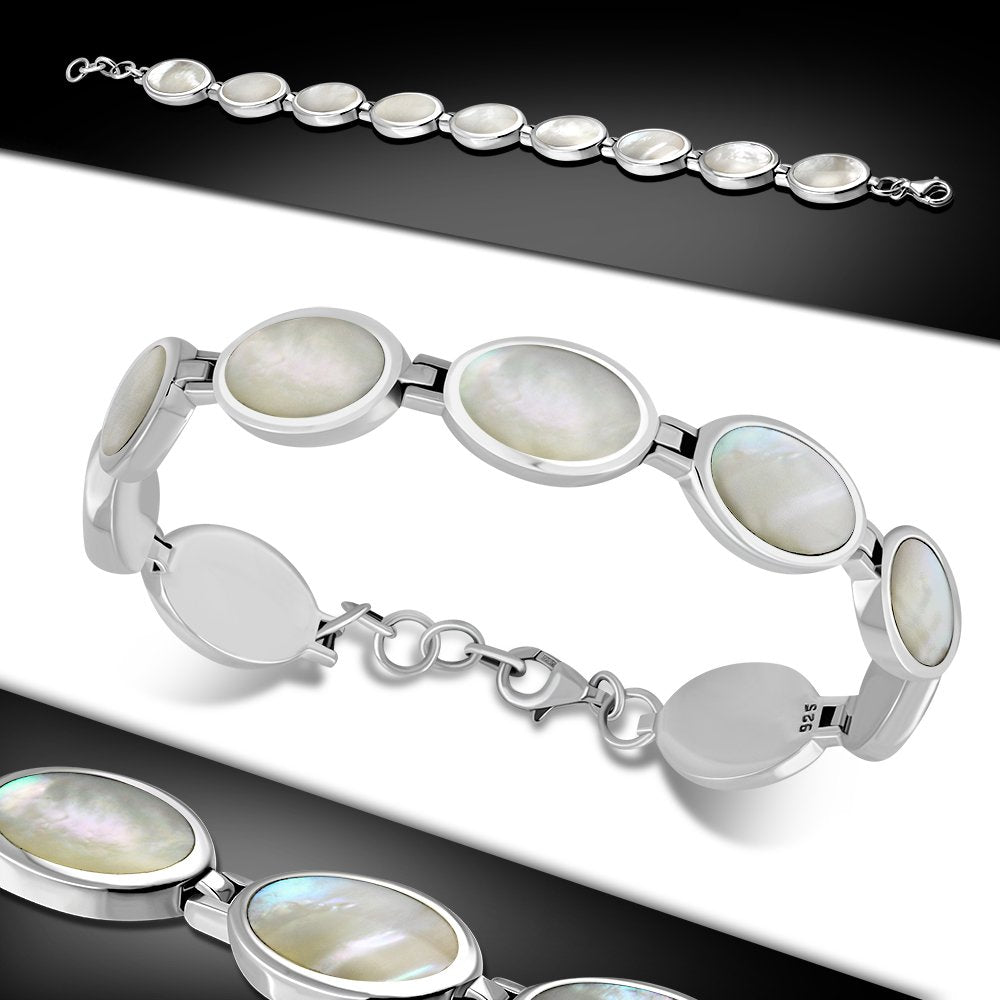 Mother of Pearl Oval links Sterling Silver Bracelet