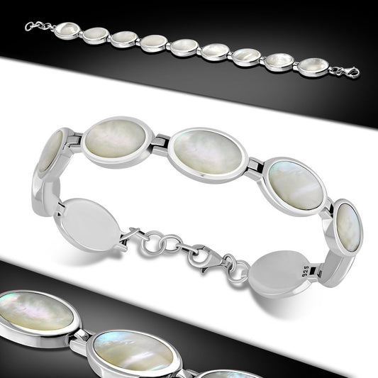 Mother of Pearl Oval links Sterling Silver Bracelet