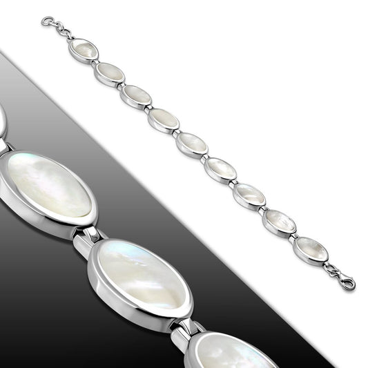 Mother of Pearl Oval links Sterling Silver Bracelet