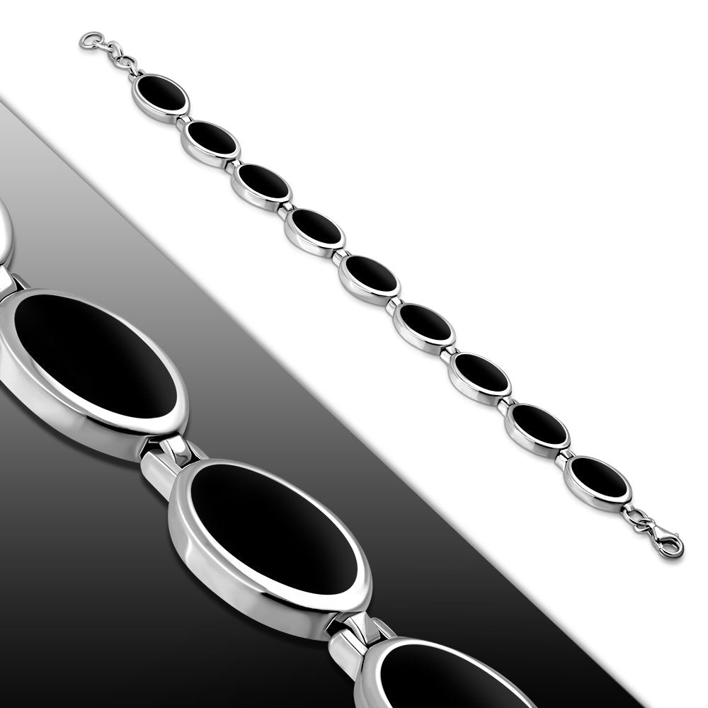Black Onyx Oval links Sterling Silver Bracelet