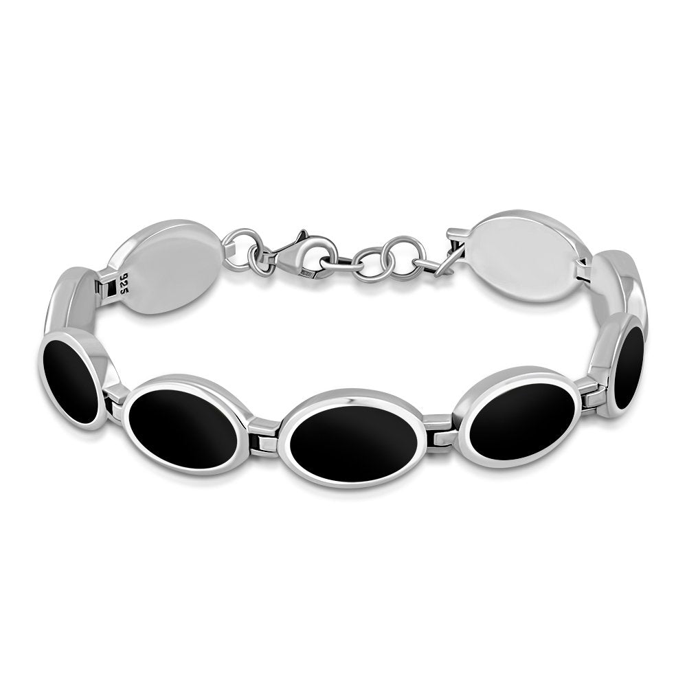 Black Onyx Oval links Sterling Silver Bracelet
