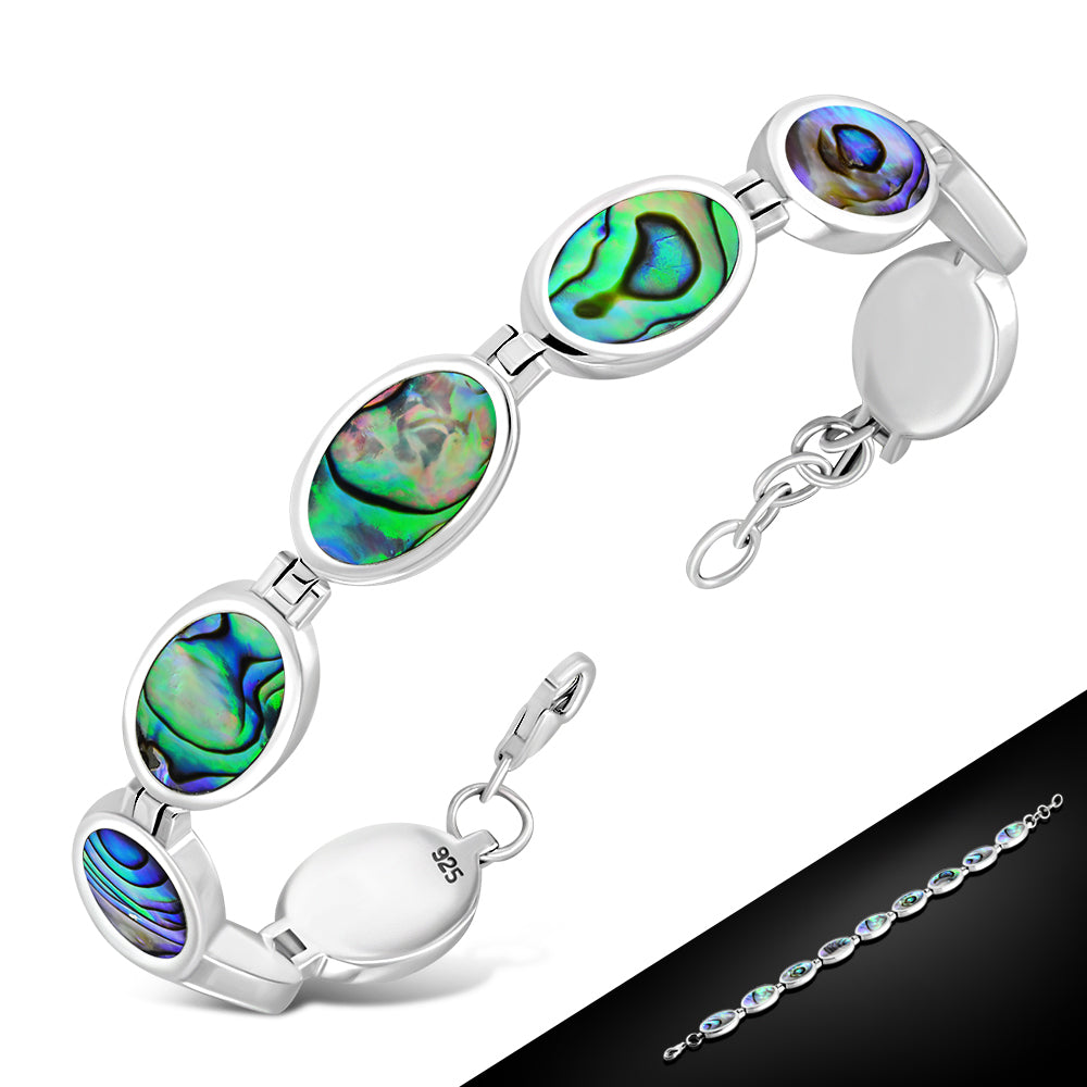 Abalone Shell Oval links Sterling Silver Bracelet