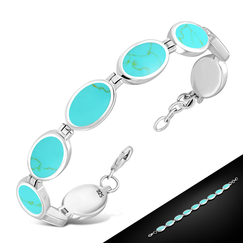 Turquoise Oval links Sterling Silver Bracelet