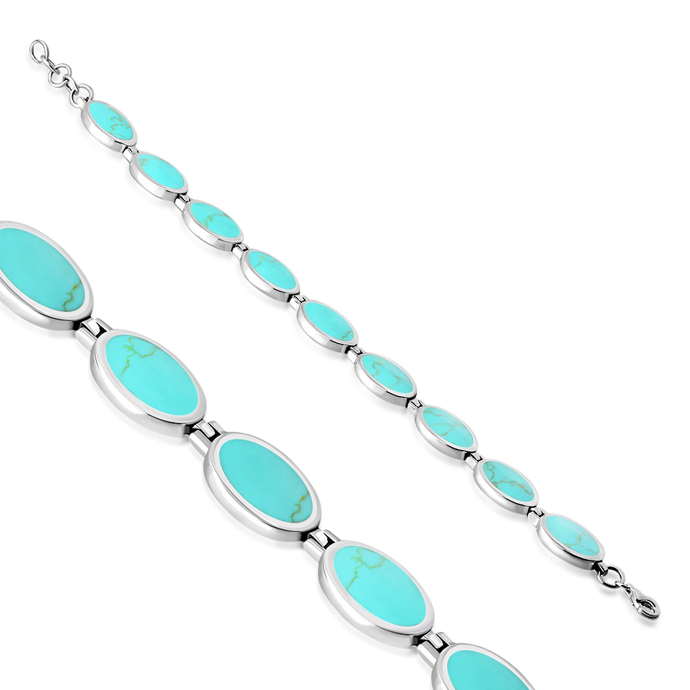 Turquoise Oval links Sterling Silver Bracelet