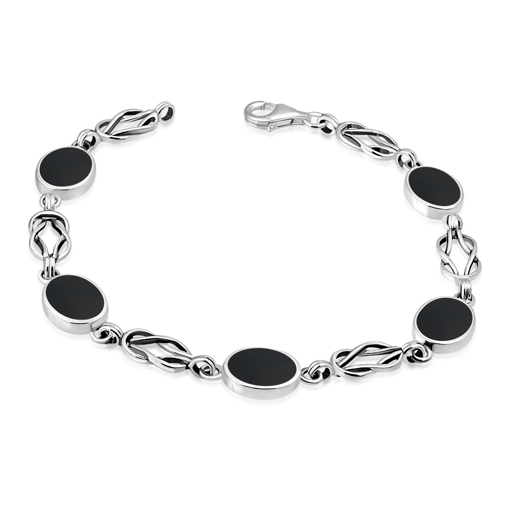 Black Onyx Oval Links Celtic Knot Silver Bracelet