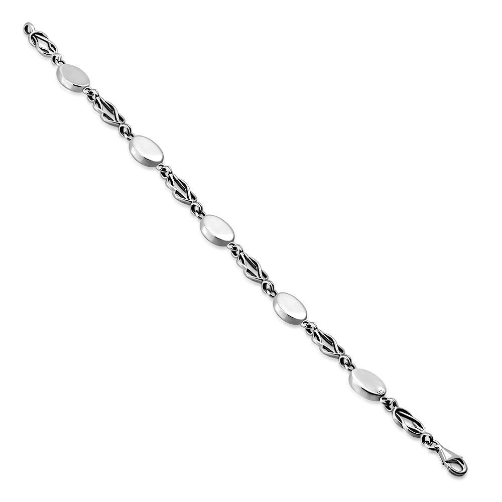 Black Onyx Oval Links Celtic Knot Silver Bracelet