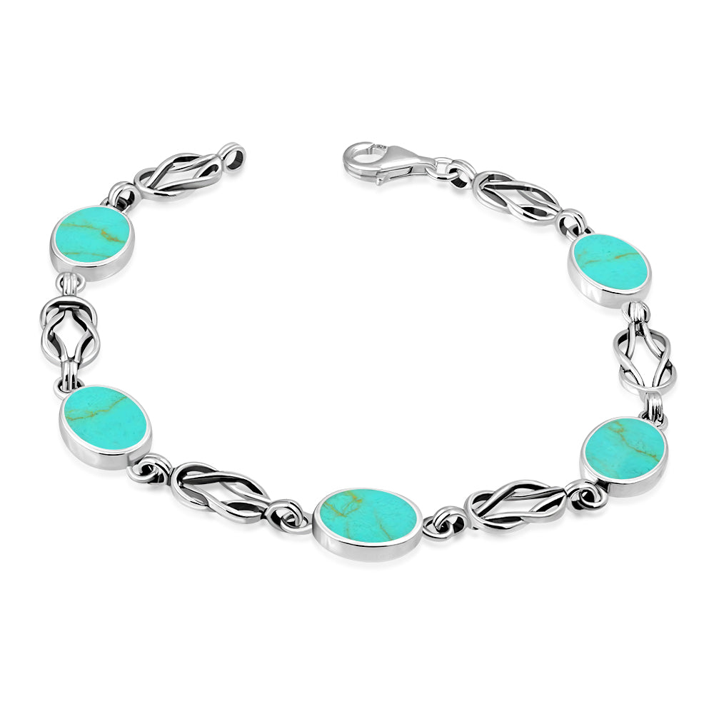Turquoise Oval Links Celtic Knot Silver Bracelet