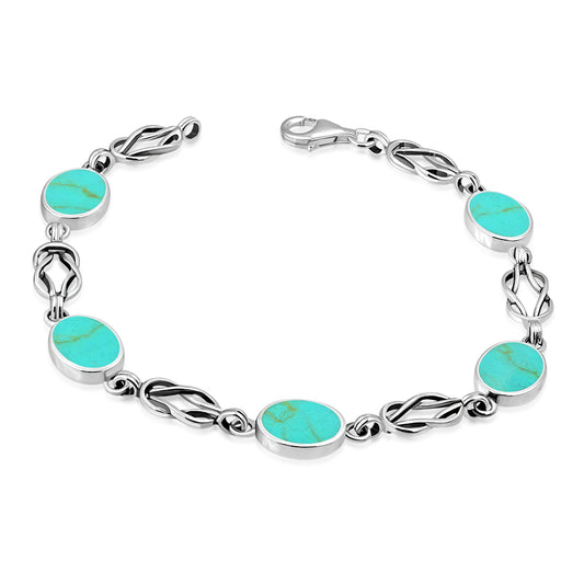 Turquoise Oval Links Celtic Knot Silver Bracelet