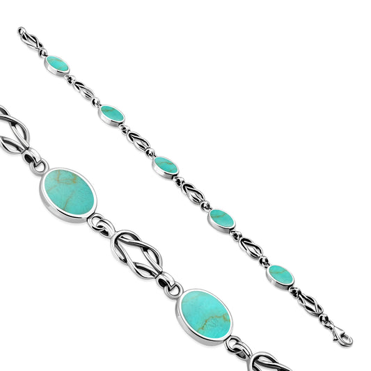 Turquoise Oval Links Celtic Knot Silver Bracelet
