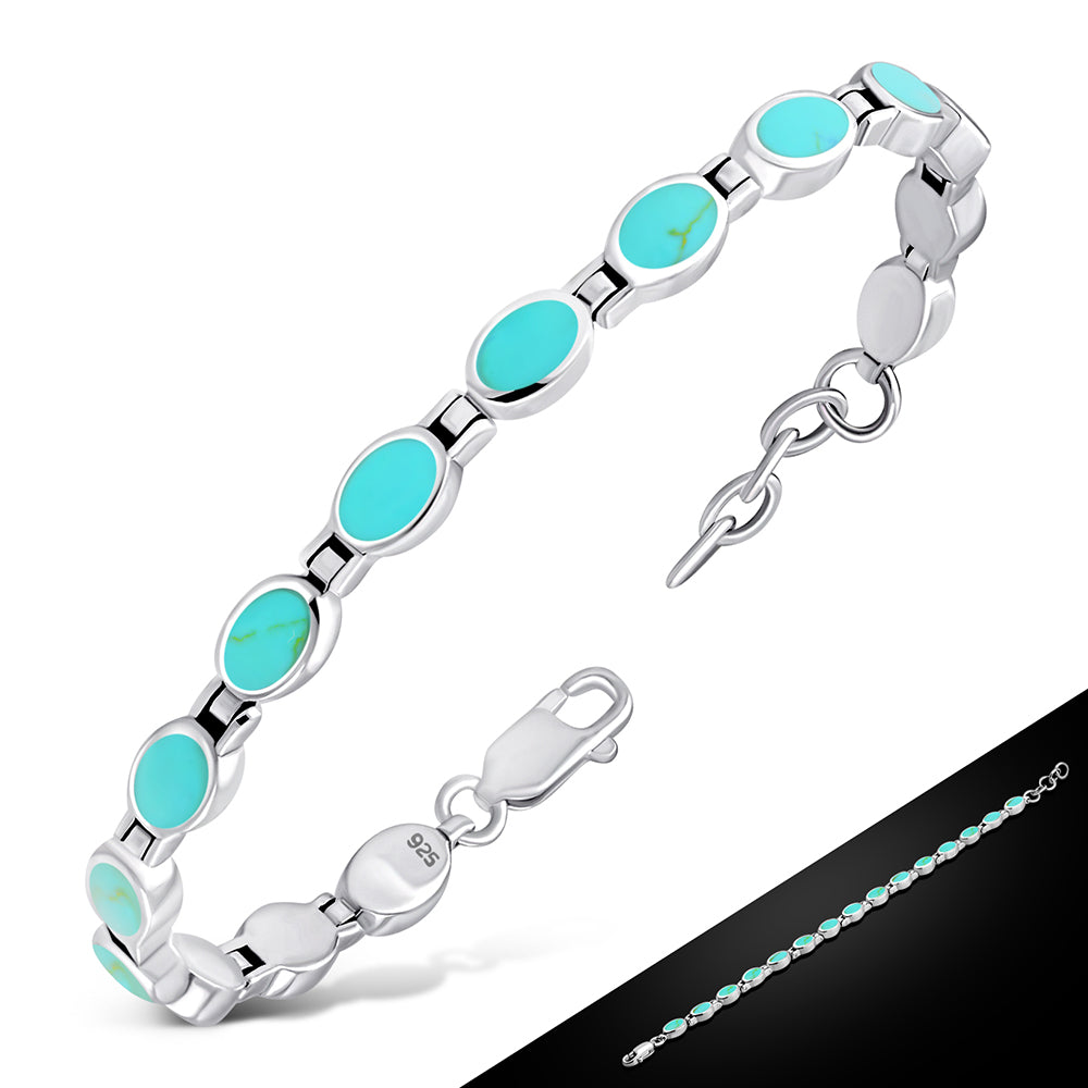 Turquoise Oval links Silver Bracelet