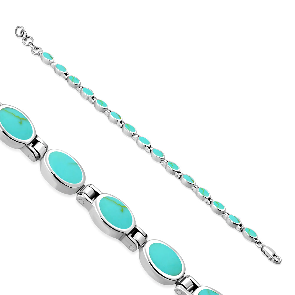 Turquoise Oval links Silver Bracelet