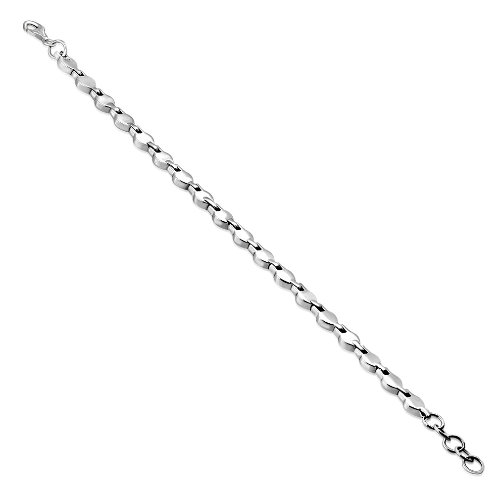 Mother Of Pearl Shell Love Heart Links Silver Bracelet