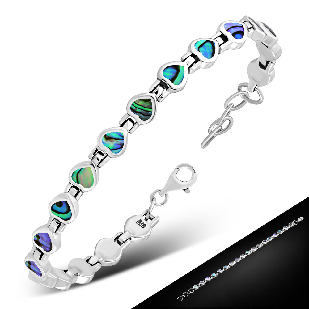 Abalone Shell Love Heart Links Silver Bracelet