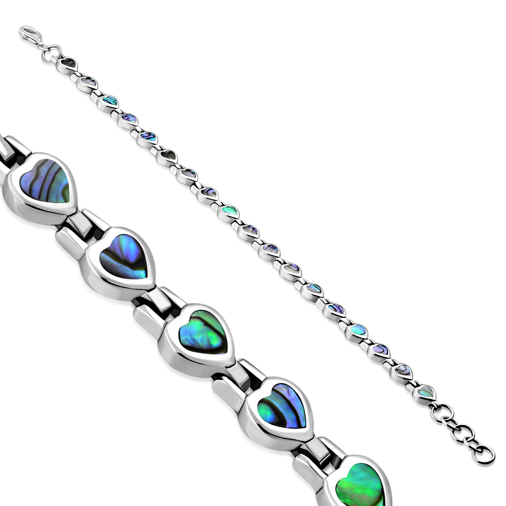 Abalone Shell Love Heart Links Silver Bracelet