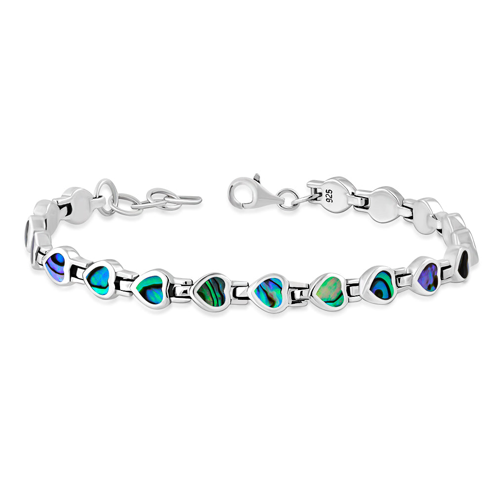 Abalone Shell Love Heart Links Silver Bracelet
