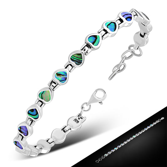 Abalone Shell Love Heart Links Silver Bracelet