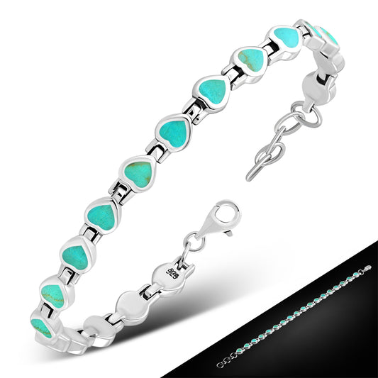 Turquoise Love Heart Links Silver Bracelet
