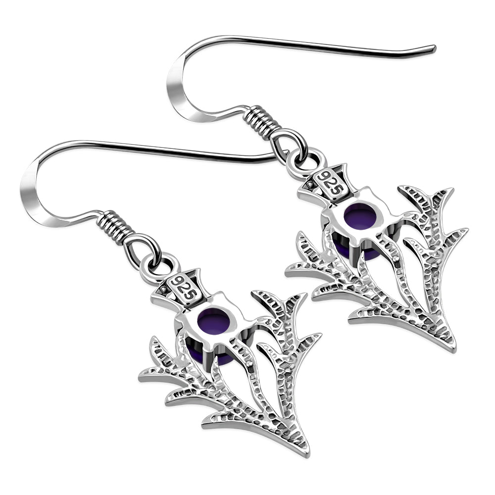 Amethyst Stone Silver Scottish Thistle Earrings