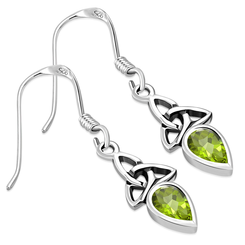 Peridot Stone Celtic Trinity Silver Earrings