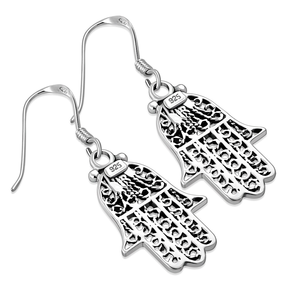 Filigree work Hamsa Earring with Blue Sapphire CZ