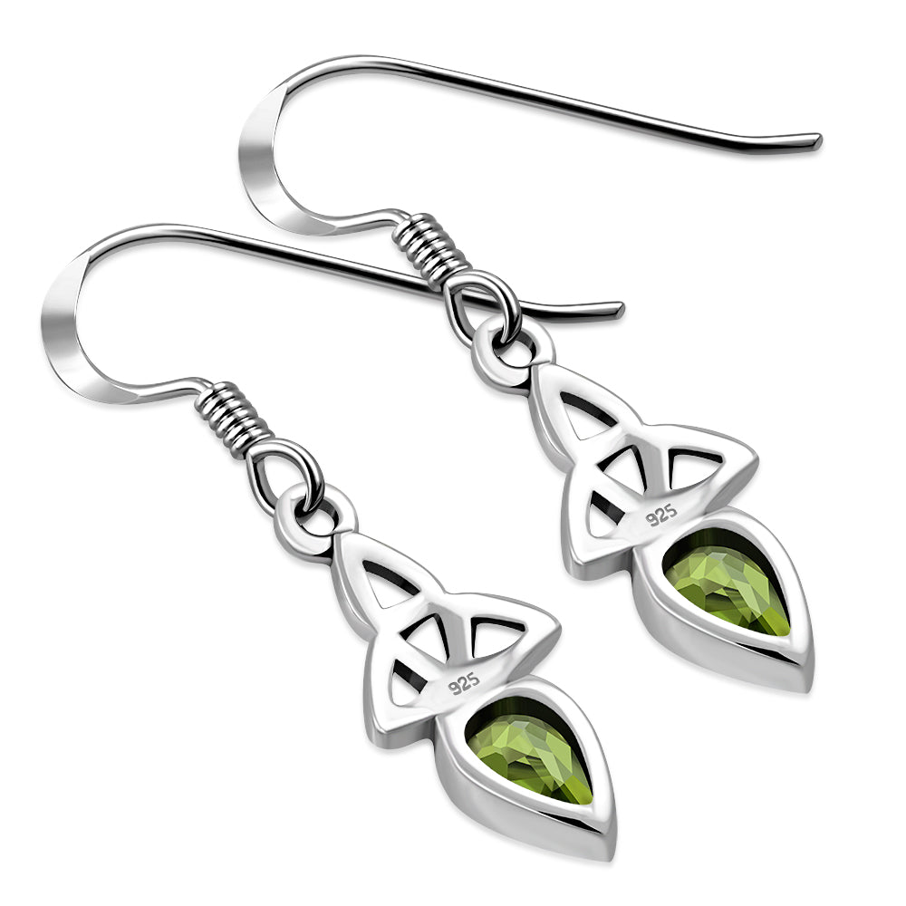 Peridot Stone Celtic Trinity Silver Earrings