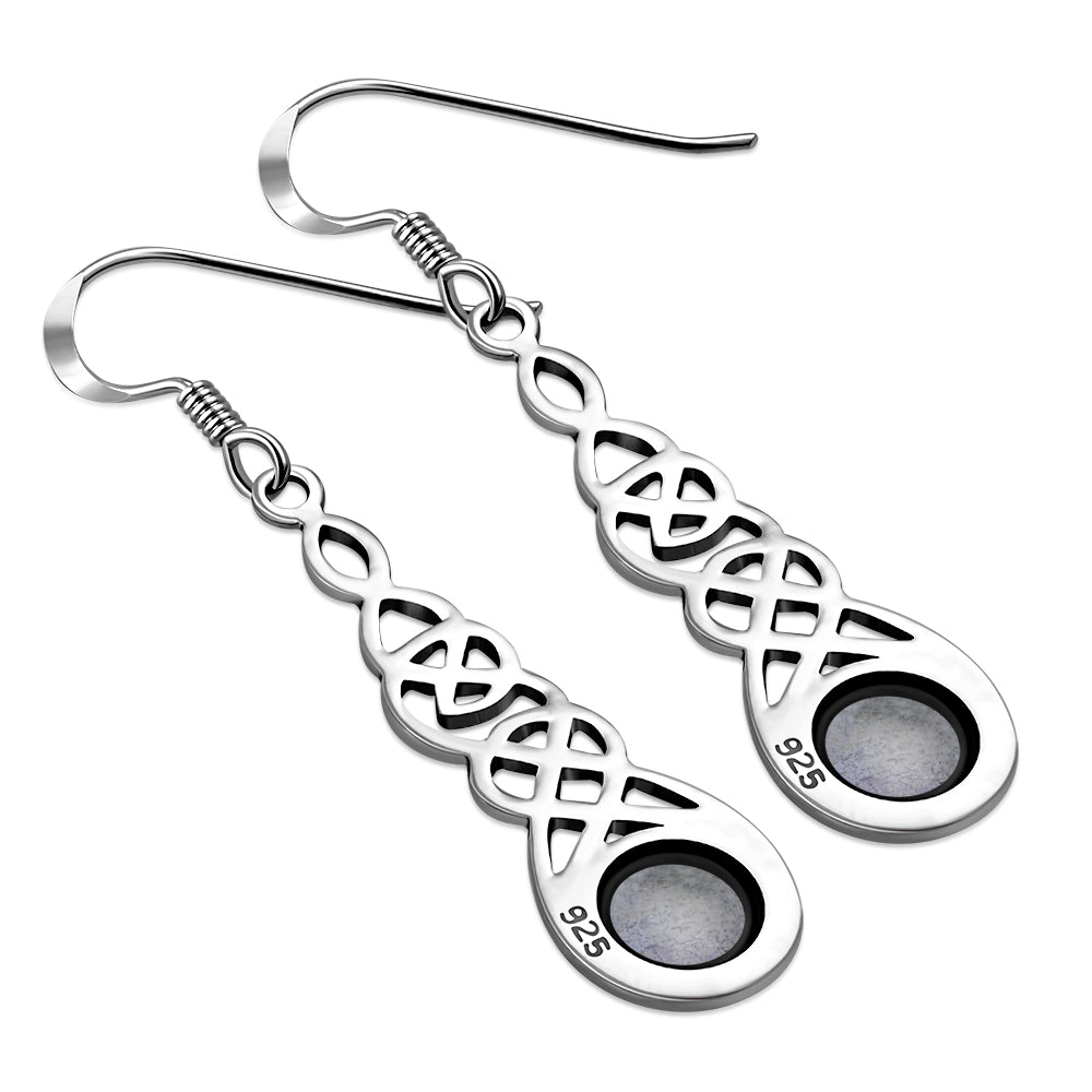 Labradorite Celtic Silver Long Drop Dangle Hook Earrings