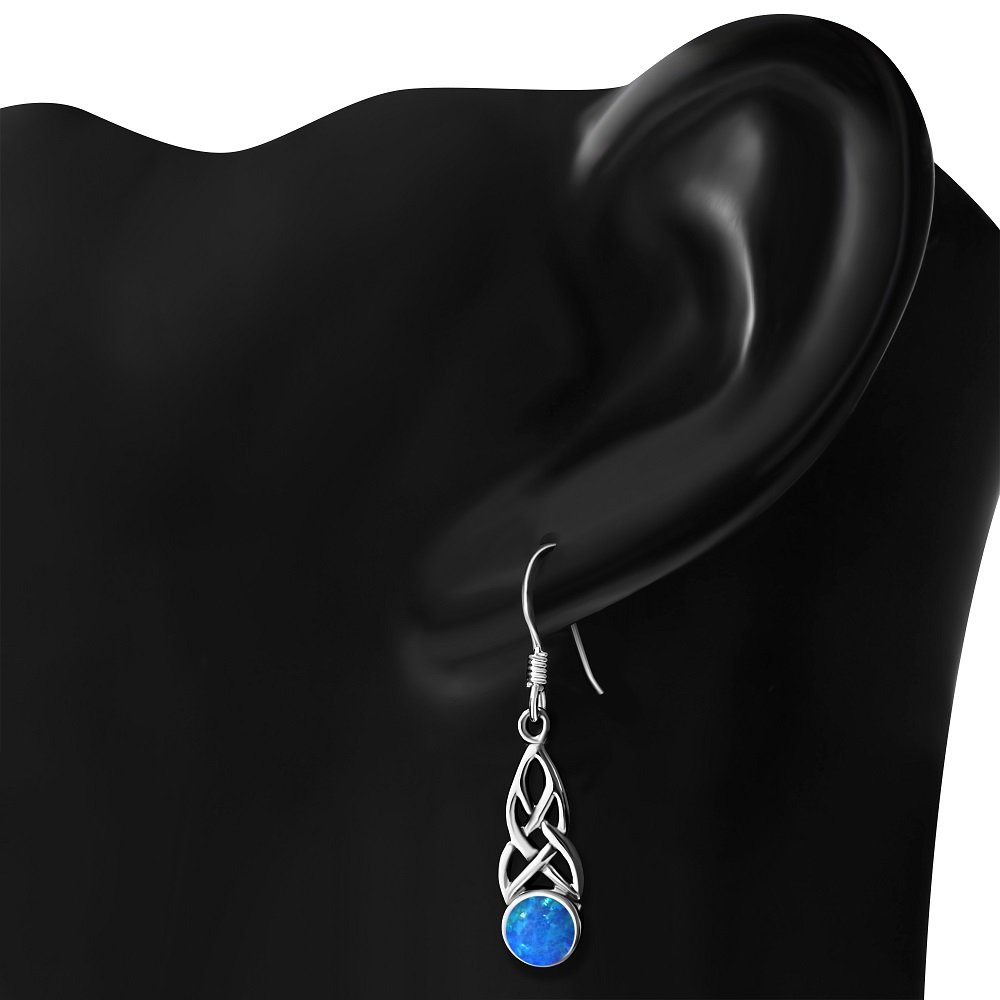 Synthetic Opal Celtic Silver Earrings