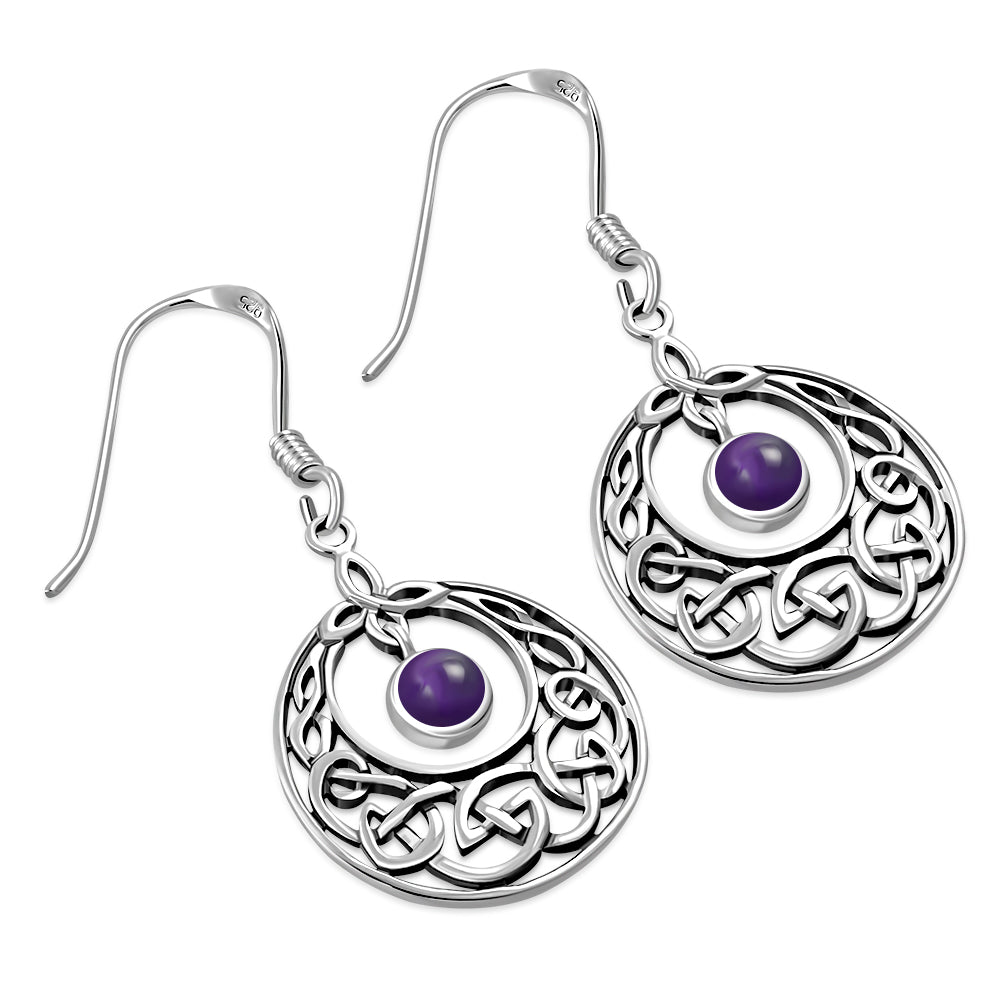 Amethyst Stone Celtic Knot Silver Earrings
