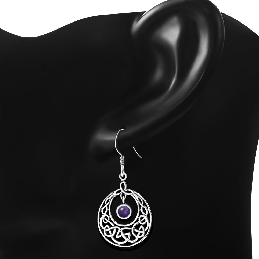 Amethyst Stone Celtic Knot Silver Earrings