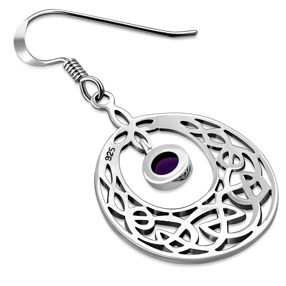 Amethyst Stone Celtic Knot Silver Earrings