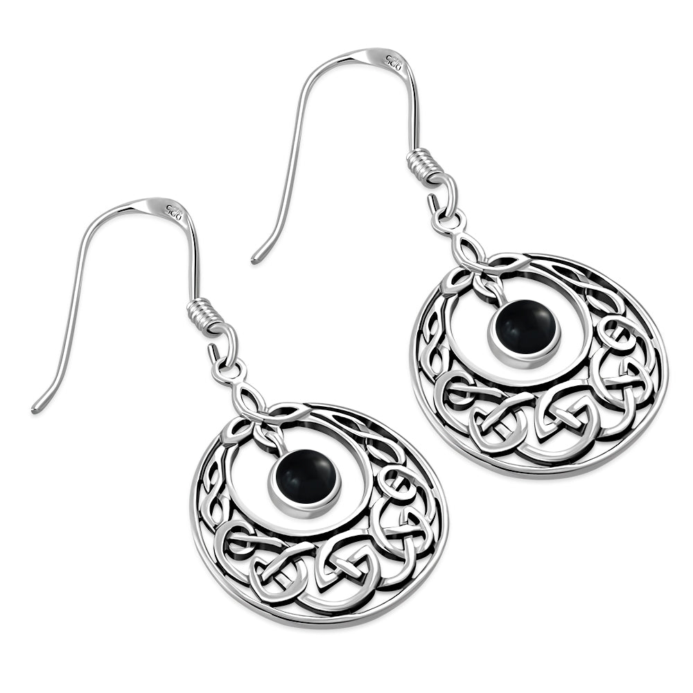 Black Onyx Celtic Knot Silver Earrings 