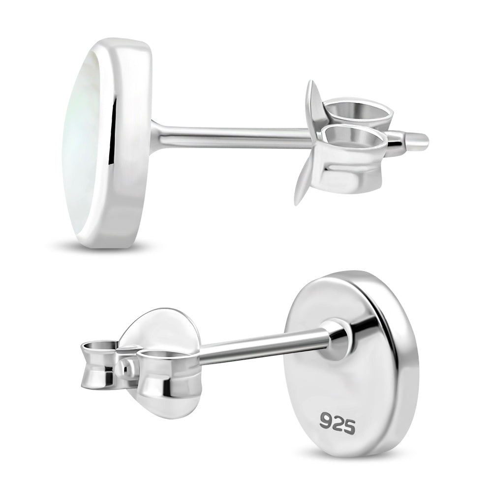 Mother of Pearl Oval Stud Silver Earrings