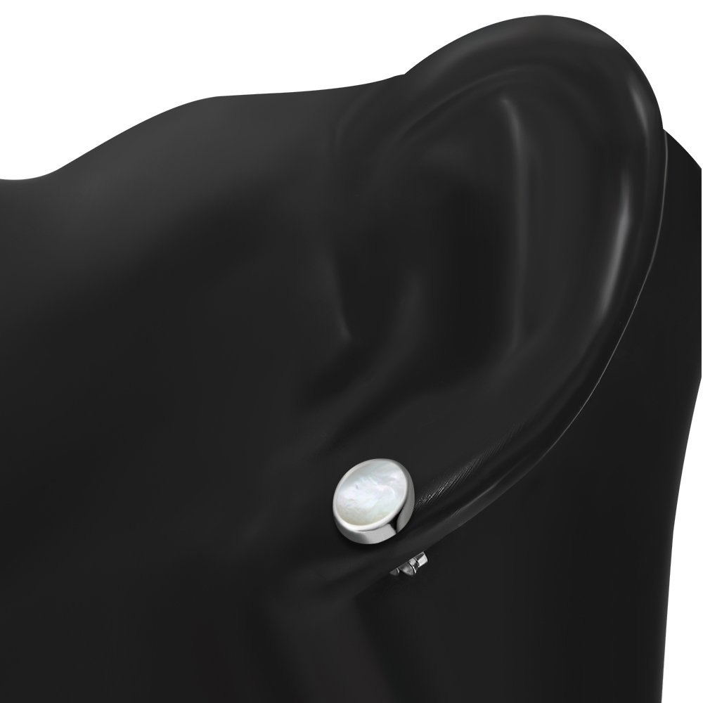 Mother of Pearl Oval Stud Silver Earrings
