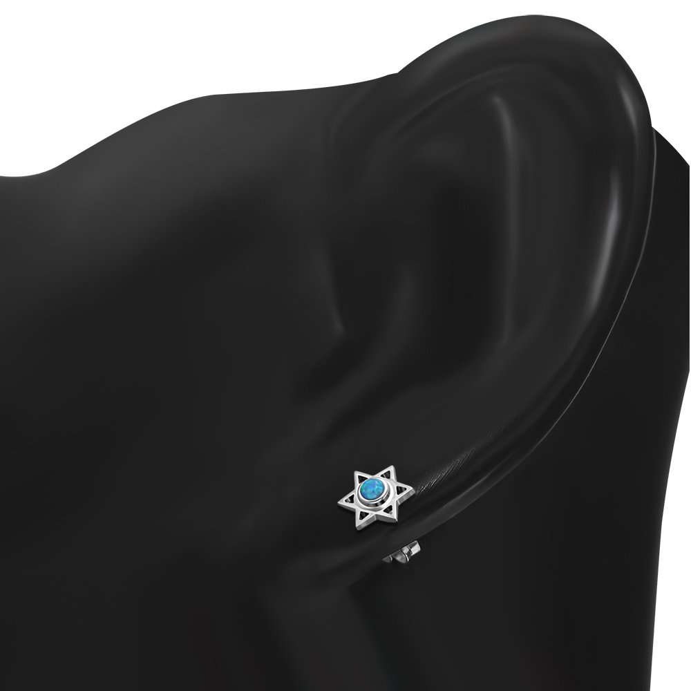 Synthetic Opal Star of David Silver Stud Earrings