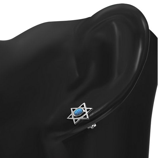Synthetic Opal Star of David Silver Oval Studs Earrings