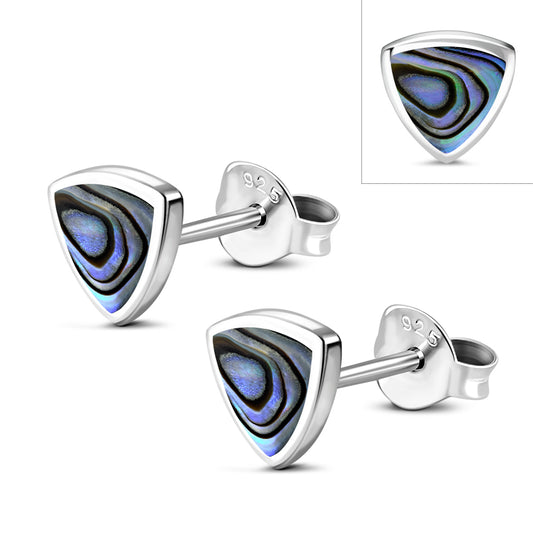 Abalone Shell Triangle Stud Silver Earrings