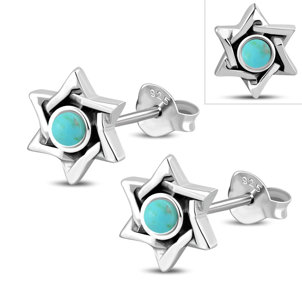 Turquoise Star of David Stud Earrings