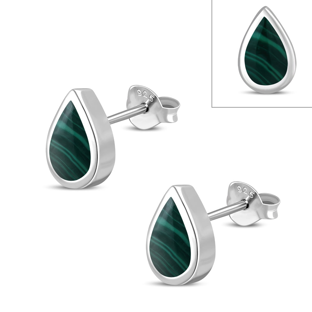 Malachite Drop Silver Stud Earrings