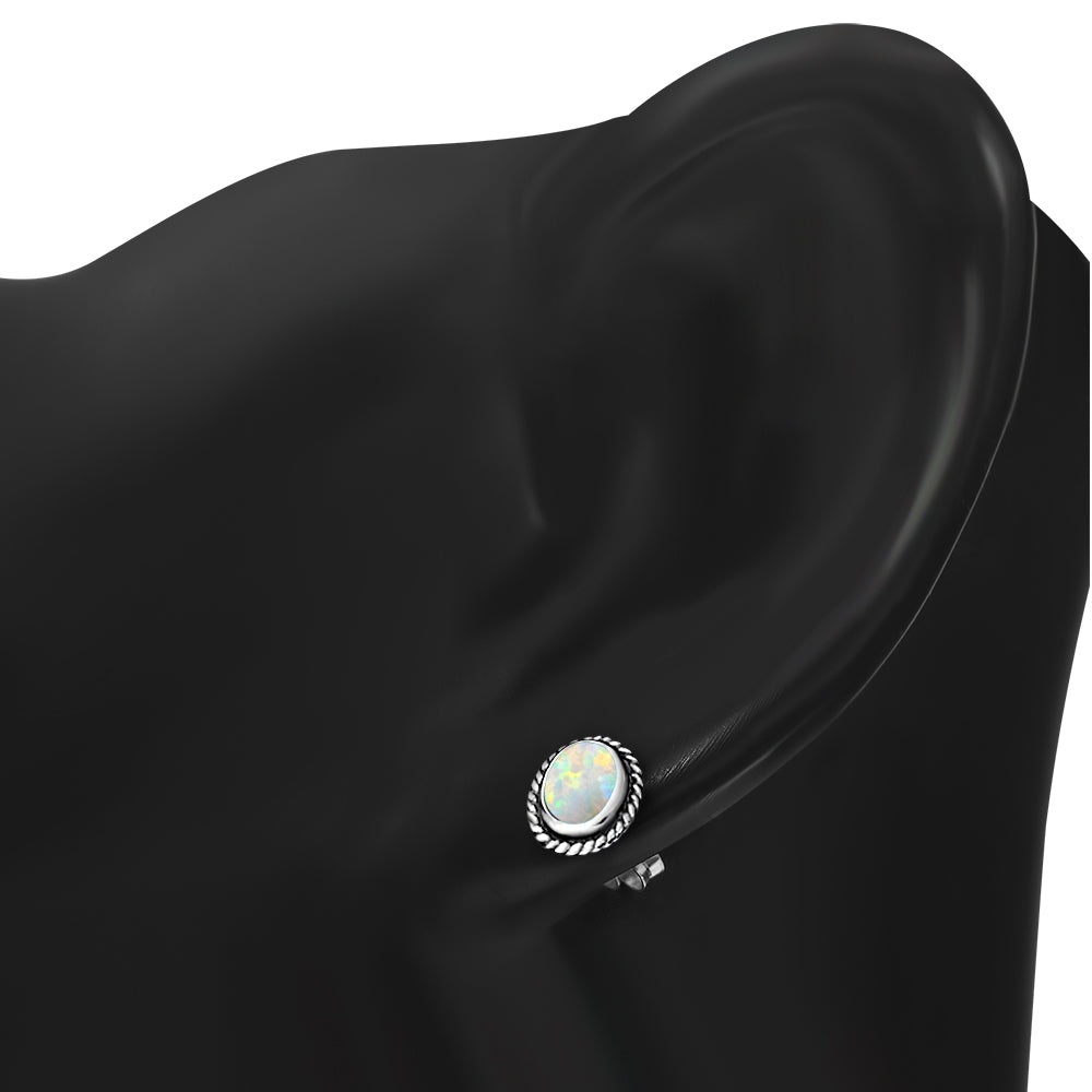 Oval Synthetic Sun & Ice Opal Silver Stud Earrings