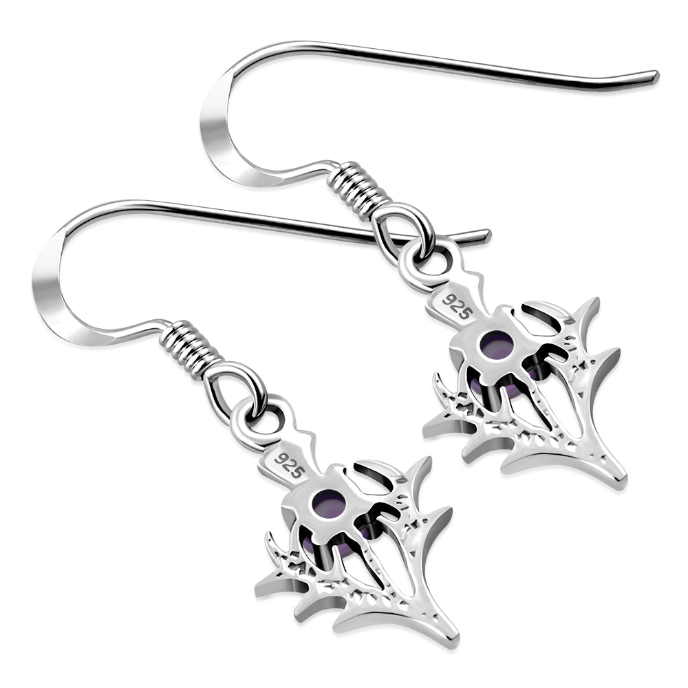 Tiny Silver Thistle Earrings set w/ Amethyst Cab Stone