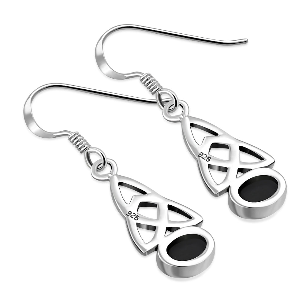 Black Onyx Trinity Knot Silver Earrings