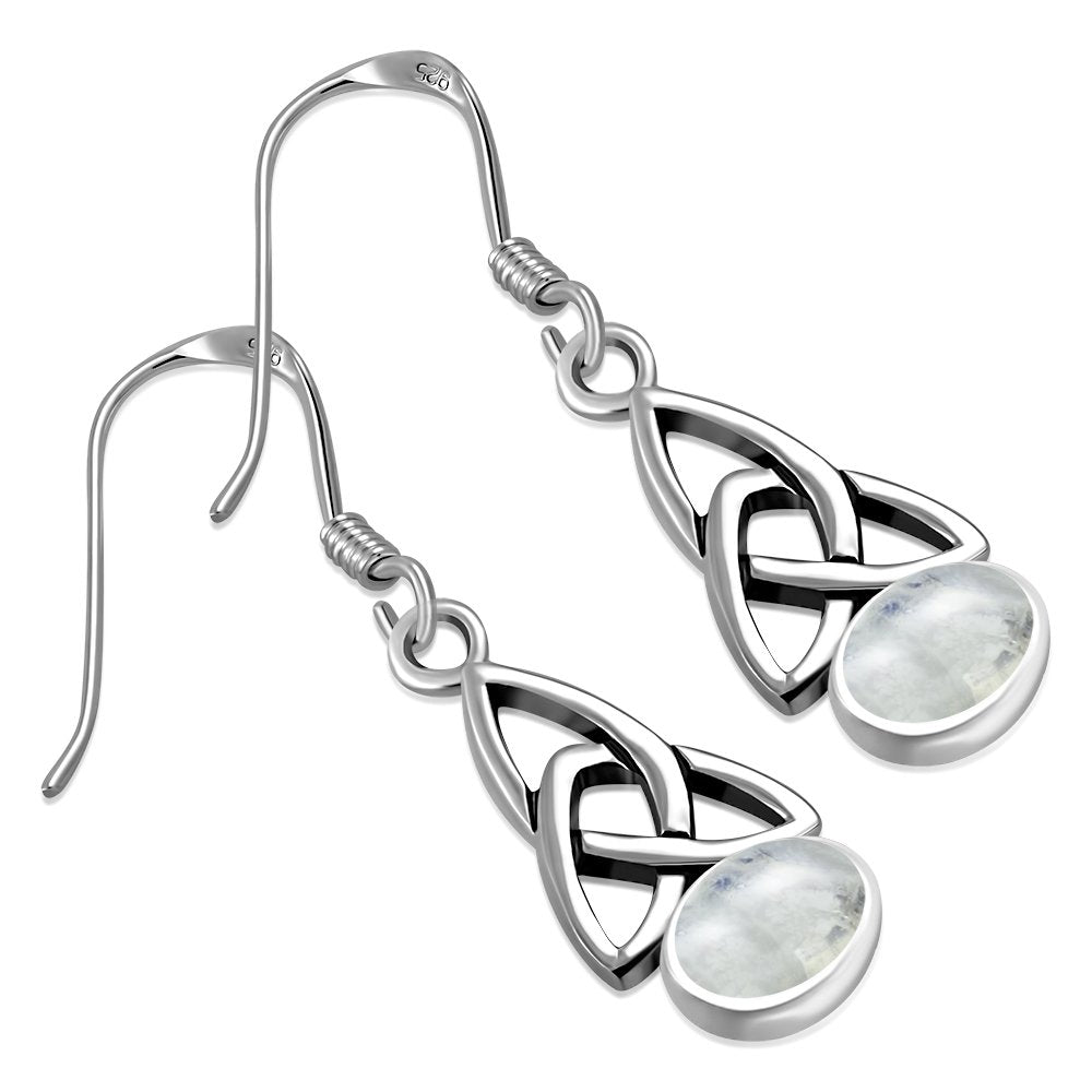 Rainbow Moonstone Trinity Knot Silver Earrings Set