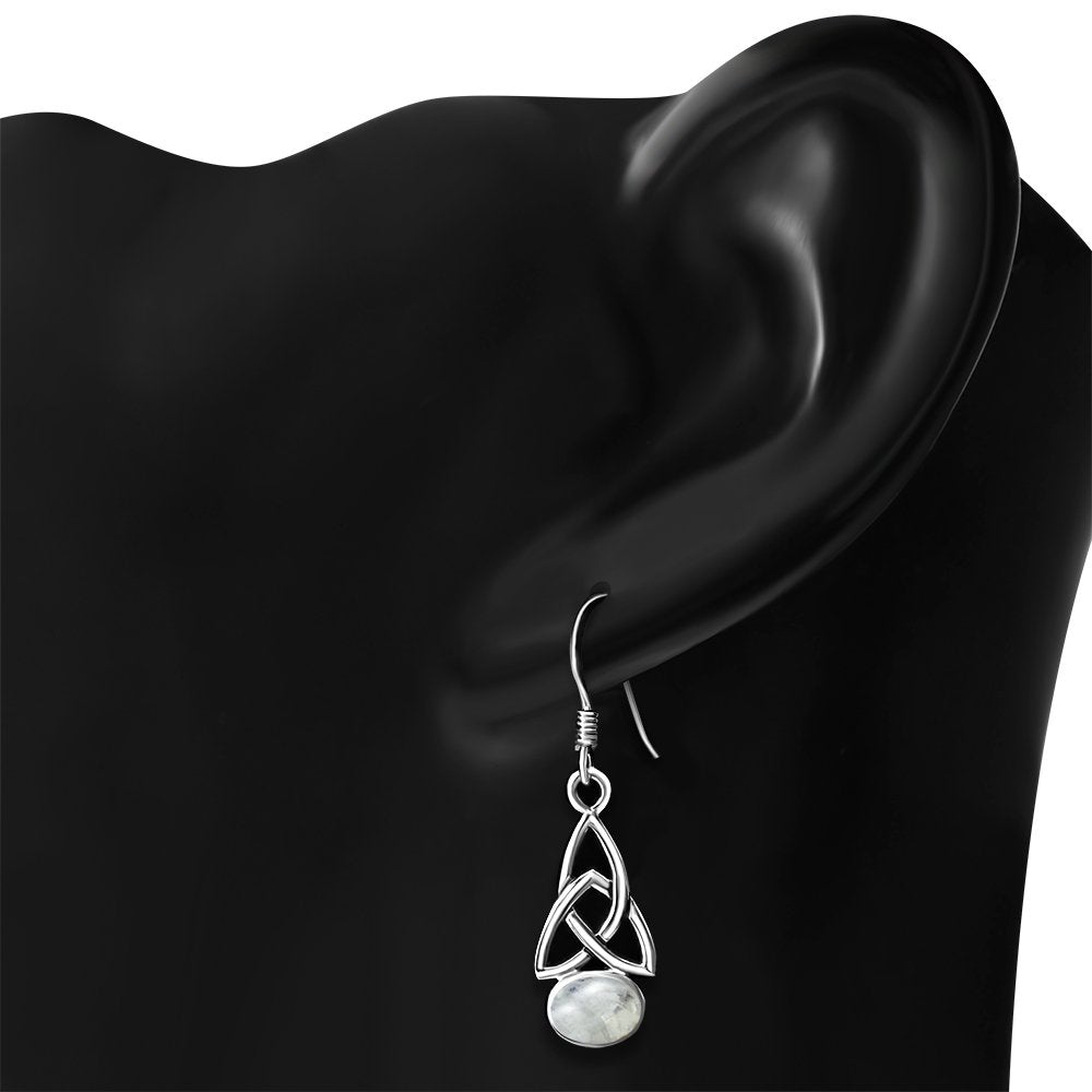 Rainbow Moonstone Trinity Knot Silver Earrings Set